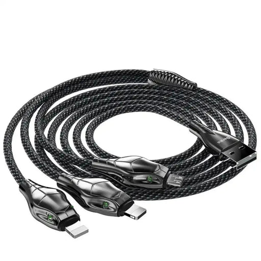 Black Mamba 3-in-1 Nylon-Braided 1.5m USB Cable | USB-A to Lightning & Micro-USB | Data Sync & Fast