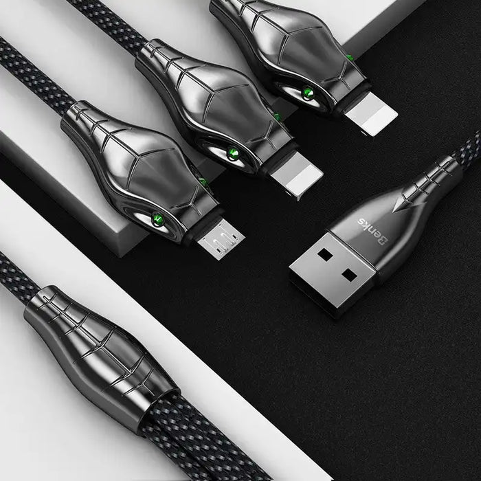 Black Mamba 3-in-1 Nylon-Braided 1.5m USB Cable | USB-A to Lightning & Micro-USB | Data Sync & Fast