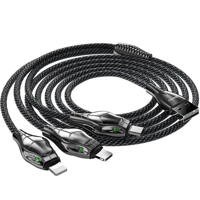 Black Mamba 3-in-1 Nylon-Braided 1.5m USB Cable | USB-A to Lightning & Type-C | Data Sync & Fast