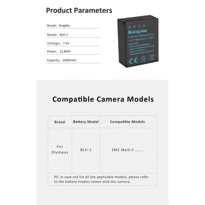 KingMa BLH-1 | Olympus | 1600mAh | Replacement Battery - 2