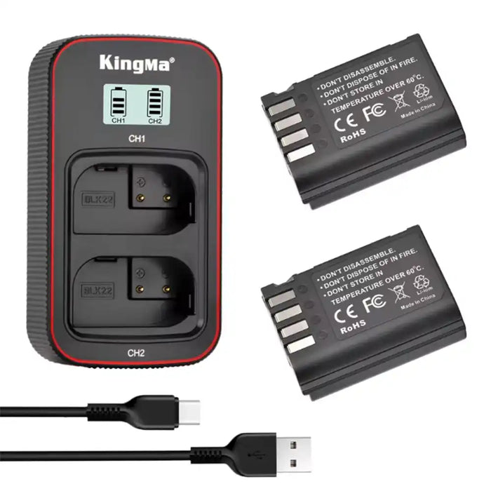 KingMa DMW-BLK22 Set | Panasonic | 2000mAh Battery | Dual Charger | LCD - 1