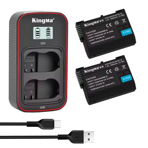 KingMa EN-EL15 Set | Nikon | 1960mAh Battery | Dual Charger | LCD - 1