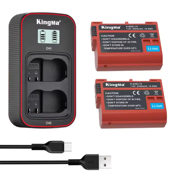 KingMa EN-EL15 Set | Nikon | 2400mAh Battery | Fast Dual Charger | LCD - 1