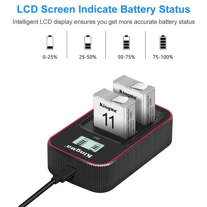 KingMa Enduro Hero Set | GoPro | 1720mAh Battery | Dual Charger | LCD - 3