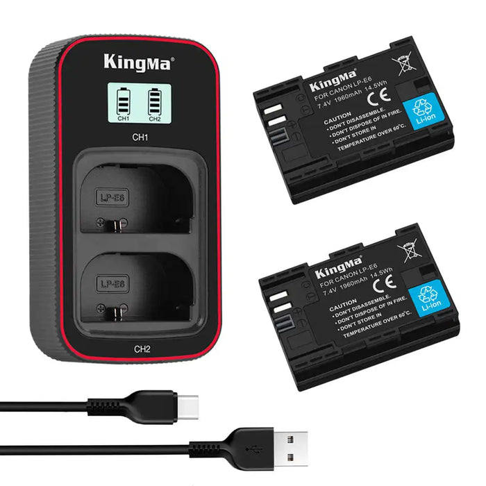 KingMA LP-E6 Set | Canon | 1960mAh Battery | Dual Charger | LCD - 1