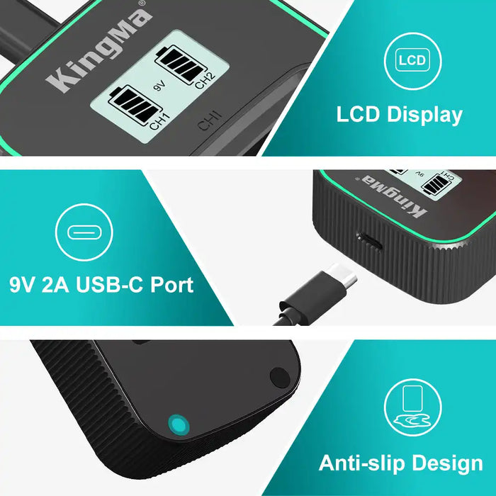 KingMa LP-E6NH Fast Charger | Canon | Dual Slot | LCD - 2