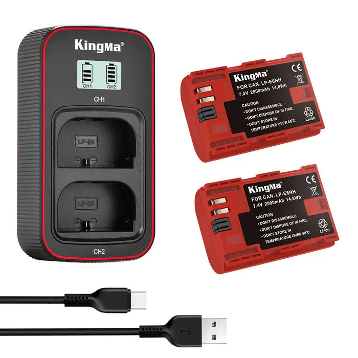 KingMa LP-E6NH Set | Canon | 2000mAh Battery | Dual Charger | LCD - 1