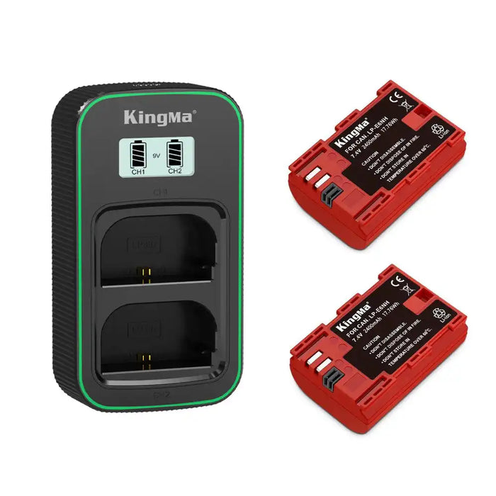 KingMa LP-E6NH Set | Canon | 2400mAh Battery | Fast Dual Charger | Fully Decoded | LCD - 1