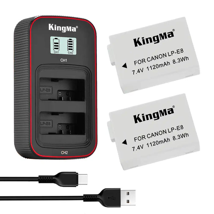 KingMa LP-E8 Set | Canon | 1120mAh Battery | Dual Charger | LCD - 1