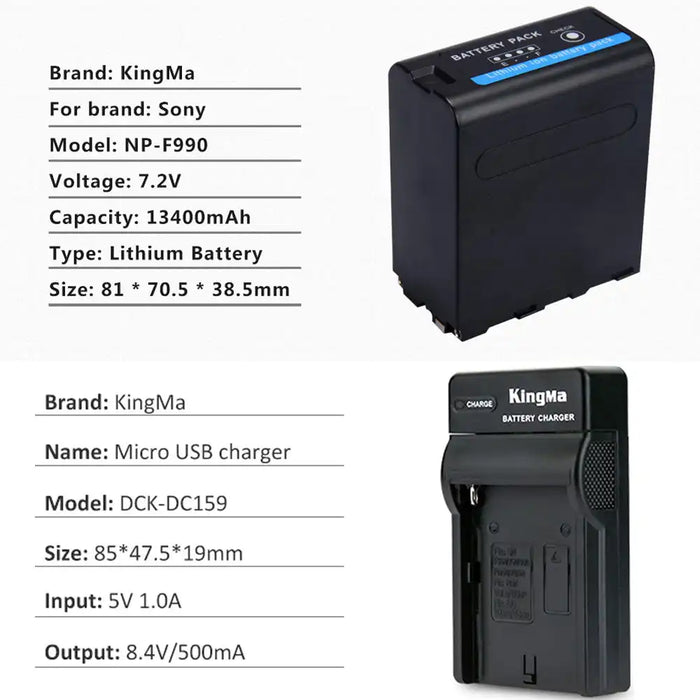 KingMa NP-F990 Set | Sony | 13400mAh Battery | Single Charger | LED - 4