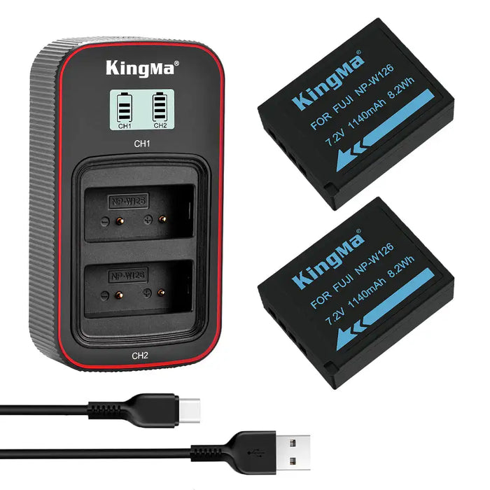 KingMa NP-W126 Set | Fujifilm | 1140mAh Battery | Dual Charger | LCD - 1