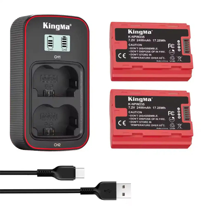 KingMa NP-W235 Set | Fujifilm | 2400mAh Battery | Fast Dual Charger | LCD - 1